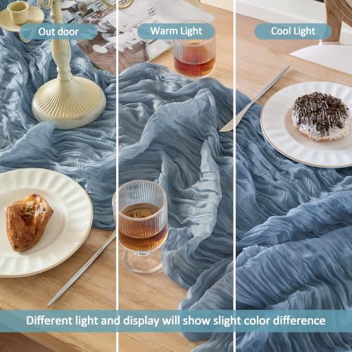 Dusty Blue Cheesecloth Table Runner 120inch Boho Gauze Home Decor - Image 4