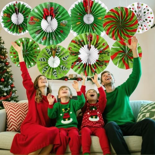 Outus 9 Pcs Christmas Candy Peppermint Paper Fans Red Green Party Decor - Image 6