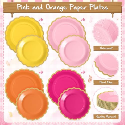 Mimorou 169 Pcs Pink Orange Yellow Plates and Napkins Party Supplies for 24 - Image 4