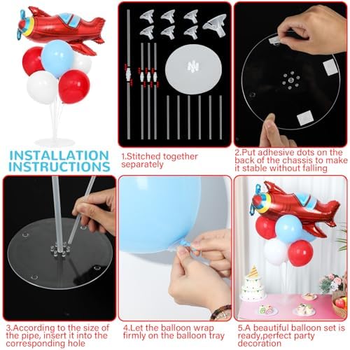 Naozinebi 4 Sets Airplane Birthday Party Balloons Stand Kit Party Decor - Image 3