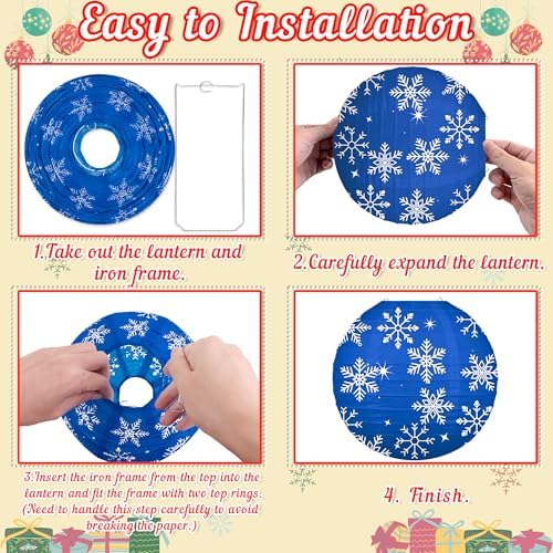13PCS Christmas Decorations Ornaments Set – 9 Red Green Blue Hanging Paper Lanterns, 4 Pom Poms for Indoor, Home, Xmas Party, Porch Decor - Image 5