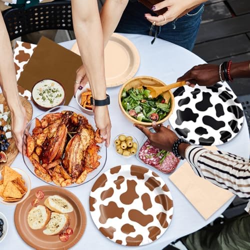 CMUSKO Cowboy Party Decoration - 60Pcs Brown Cow Print Plates & Napkins Set Farmhouse Western Party Supplies for Baby Shower,Birthday - Image 6