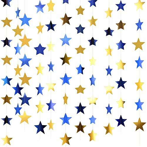 Patelai 130 ft Star Garland Banner Decor,Blue, Gold by Patelai