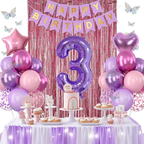 Pink Purple 3rd Birthday Party Decoration for Girls Number 3 Princess Decor - Image 4
