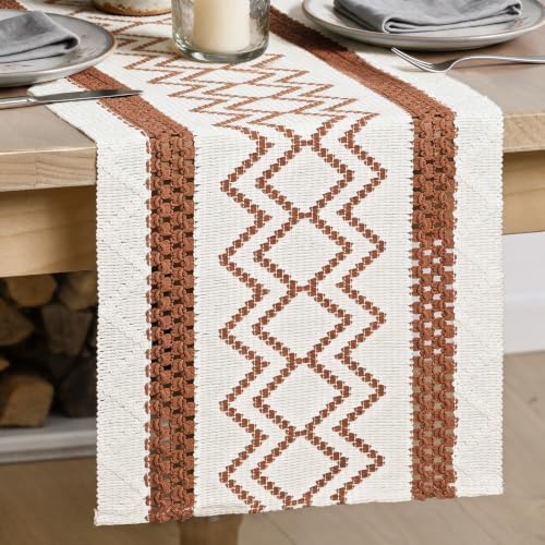 Artoid Mode Caramel Stripe Diamond Woven Table Runner 12x72 Inch by ArtoidMode