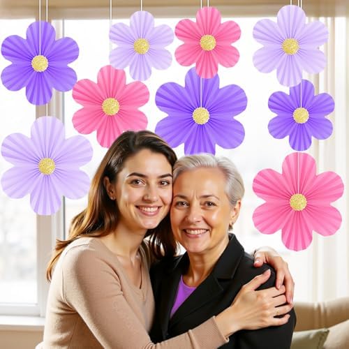 Pink and Purple Birthday Decorations Pink and Purple Flowers Wall Decor - Image 5