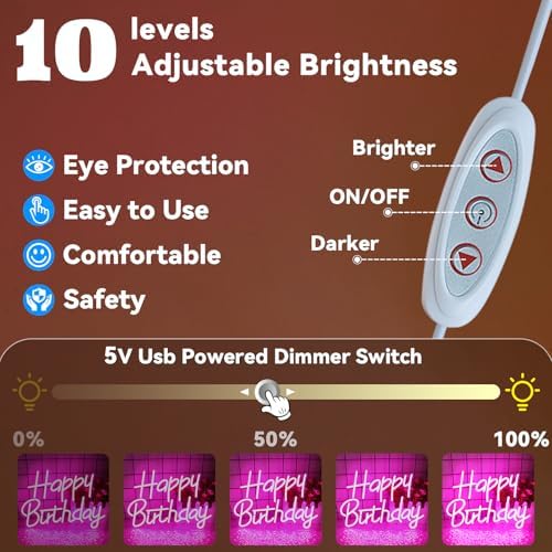 Happy Birthday Neon Signs for Party Decor Dimmable LED Birthday Neon Light for Wall Decor Light Up Happy Birthday Led Signs for Backdrop Birthday Any Ages Bday Celebration Decoration, Pink - Image 4