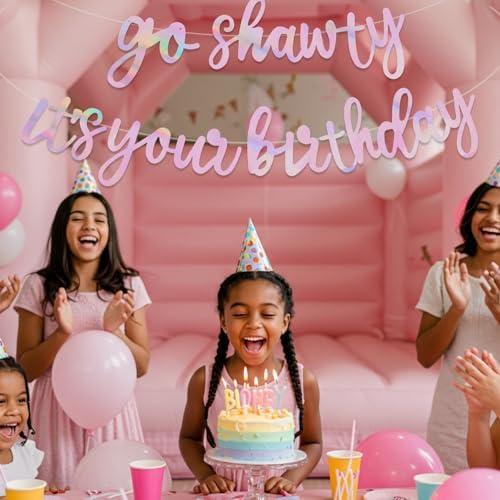 BEISHIDA Rainbow Pink Pre-Strung Go Shawty It's Your Birthday Banner Decor - Image 5