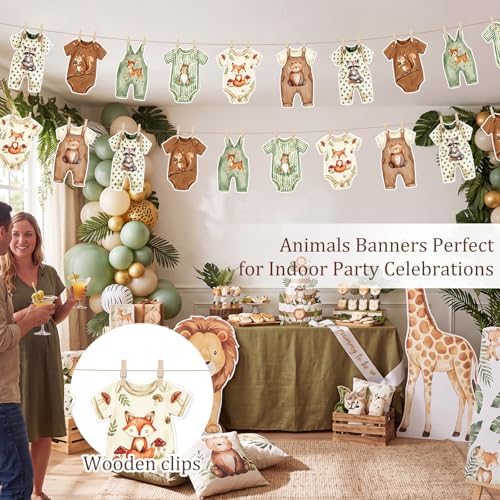 Frienda Woodland Baby Shower Banner Gender Neutral Sage Green Bodysuit Set - Image 5