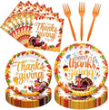 96 Pieces Happy Thanksgiving Tableware Set Party Supplies - Fall Harvest Pattern Disposable Dinnerware with Paper Plates, Napkins, Forks for Autumn and Thanksgiving Dinner BBQ Picnic Favors by GistomeHome