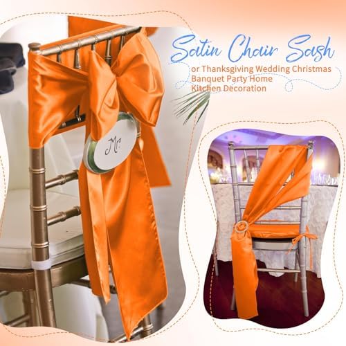 120 PCS Orange Satin Chair Sashes, 7 x 108 Inch - Image 6