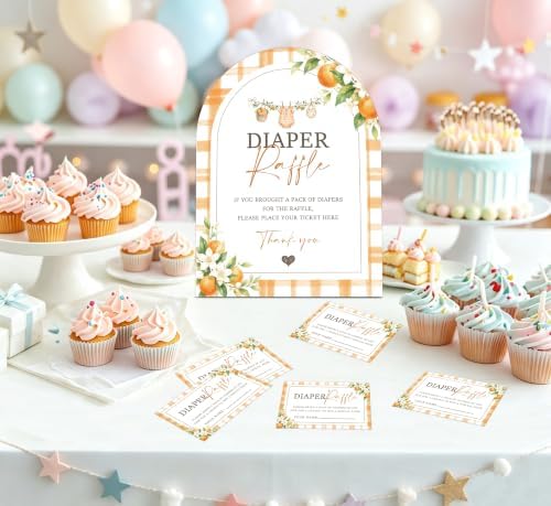 A Little Cutie Baby Shower Games, Orange Diaper Raffle Game, 6x8 Inch Arch Wooden Sign With Stand And 50 Diaper Raffle Tickets, Gender Reveal Party Supplies & Decorations - UC09 - Image 4