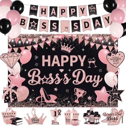 Rose Gold Happy Boss’s Day Party Decorations for Boss Lady by Greencian