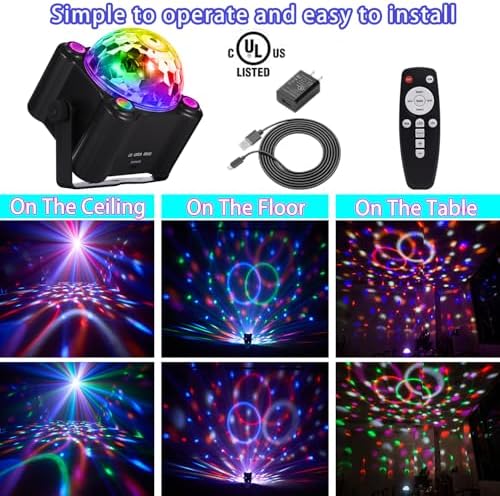 YINPKTEO Party Lights Disco Ball Light,Dj Disco Light Sound Activated LED Light 6 Colors for Home Room Dance Parties Birthday Karaoke Halloween Christmas Wedding Show Club Decorations - Image 4