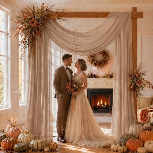 Light Coffee Wedding Arch Draping Fabric Sheer Curtain Drapes 4 Panels | 20ft Extra Long Shimmery Nude Backdrop Curtains for Wedding Anniversary Party Fall Outdoor Events Drapery Backgrounds - Image 4