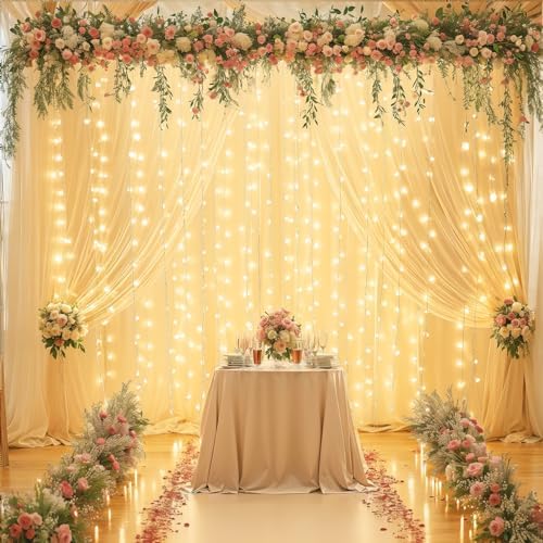 10x10FT Champagne Wrinkle Free Backdrop Curtains with Lights String for Parties - Photo Curtain Backdrop with Lights for Wedding Decorations, Bridal Baby Shower Birthday Party Photography Background - Image 6
