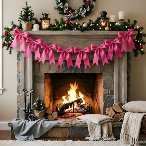 1 String Hot Pink Bow Garland Banner Decorations, Pre-Strung Satin Ribbon Bows for Birthday, Baby Shower, Bridal Shower, Coquette Girls Room, Bow Themed Party, Wedding, Christmas Tree Decorations - Image 3