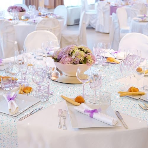 Remagr 6 Pcs Iridescent Mermaid Sequin Table Runner, White - Image 5