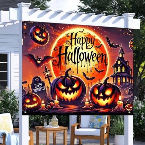 BlissYard Halloween Backdrop Banner Pumpkin Moon Scene 8x6ft - Image 5