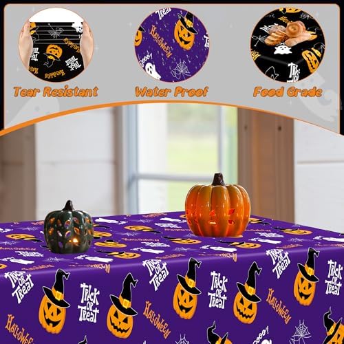 4 Pack Halloween Tablecloth Plastic 54 x 108 Inch Purple Black Table Cover - Image 3