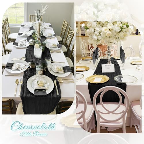 3 Pack Black Cheesecloth Table Runner, 17 x 108 inch, Semi Sheer Boho Cheese Cloth Fabric Table Runner Bulk for Wedding, Birthday, Party, Holiday, Home Decor (Black) - Image 6