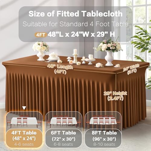 Shillance 2 Packs Brown Spandex Tableclothes for 4 Foot Rectangle Table, Spandex Table Covers 4FT Stretch Table Skirts Wrinkle Free Fitted Table Cloth for Event, Wedding, Banquet & Parties - Image 3