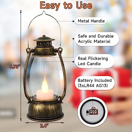 12Pcs Mini Lantern for Halloween Decor, 6Inch Small Lanterns for Western Garden Camping Party Decorations, Vintage Candleholders Table Centerpiece, Forest Christmas Wedding Decorations (Brass) - Image 6
