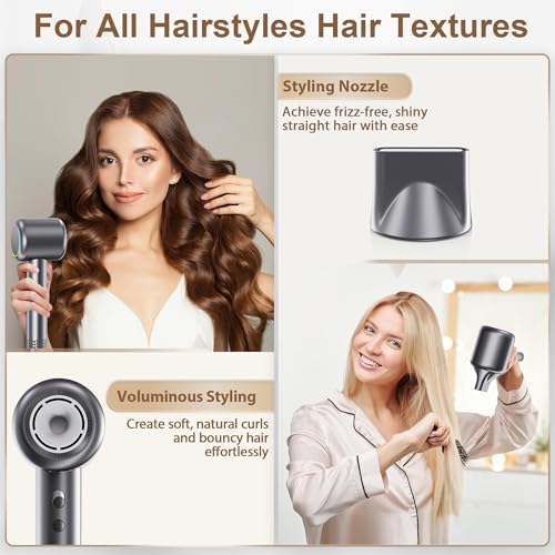 High Speed Hair Dryer, 160000 RPM Brushless Metal Motor with 500M Negative Ions, 1500W Professional Low Noise Blow Dryer with 2 Speed 4 Heat, NTC Thermostat, Compact Travel Hairdryer for Home Salon - Image 6