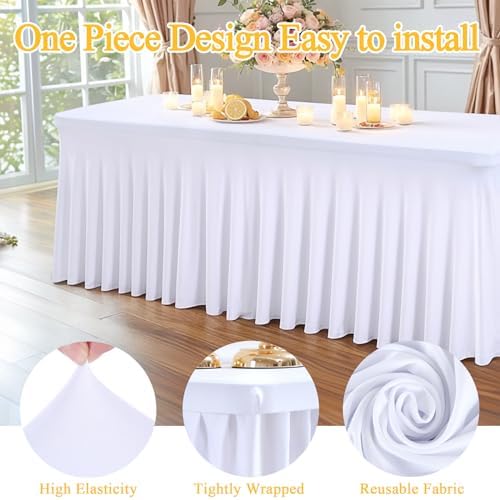 Shillance 2 Packs White Spandex Table Covers 8 Foot, Fitted Stretch Table Cloth with Skirts 96x30 Inch, Wrinkle-Free Floor Length Rectangle Tablecloths for Weddings Parties Banquets Events - Image 2