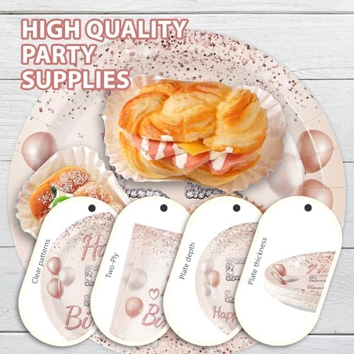 96 Pcs Rose Gold 55th Birthday Party Supplies, Serves 24 - Image 6