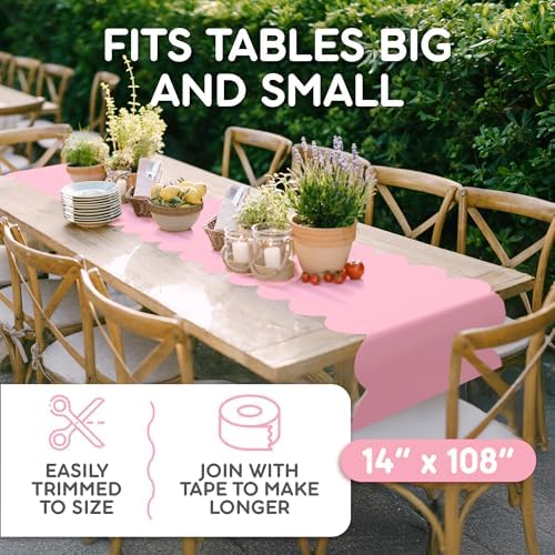 Light Pink Scallop Table Runner, Disposable Plastic, 5 Pack, 14x108in - Image 4