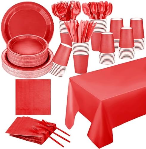 229PCS Red Party Supplies Set Disposable Paper Plates Cups by TWOWYHI