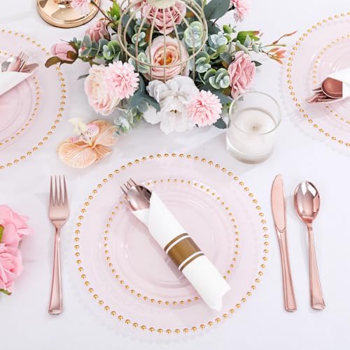 Supernal 100pack Pre Rolled Rose Gold Plastic Silverware with Napkins - Image 6