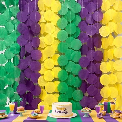 205 Ft Mardi Gras Party Decorations Purple Green Yellow Circle Dot Backdrop Garland Tissue Paper Polka Dots Hanging Streamer for Mardi Gras Birthday Wedding Baby Shower Masquerade Party Supplies by pinkblume