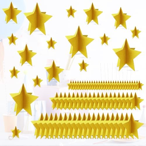 70 Pcs Star Centerpieces for Movie Night Party Decorations 3D 2025 Graduation Table Decor 3 Sizes 8" 5" 3" Red Carpet Film Show Theme Birthday Party Back to School Table Decor （Gold） by MISAKTEAM