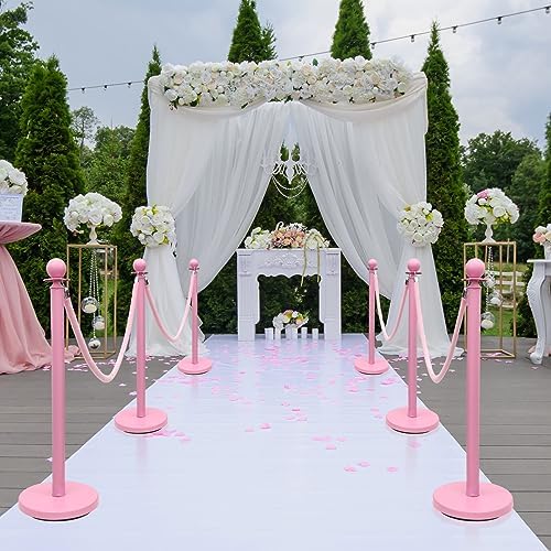 Ferraycle 6 Pcs 6 Pcs Stainless Steel Stanchions 38 Inch Velvet Rope, Pink - Image 6