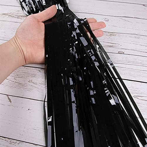 2 Pcs 3.2ft x 8.2ft Shiny Black Metallic Tinsel Foil Fringe Curtain Photo Booth Backdrop Props for Birthday Wedding Bridal Shower Baby Shower Celebration Bachelorette Party Decorations - Image 3