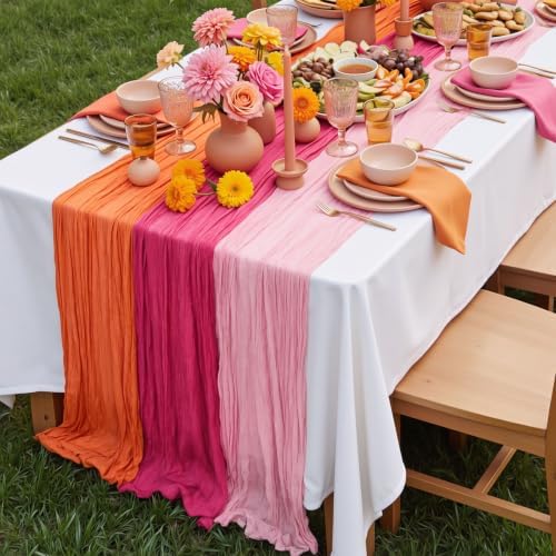 12 Pcs Hot Pink and Orange Cheesecloth Table Runners 118" - Image 5