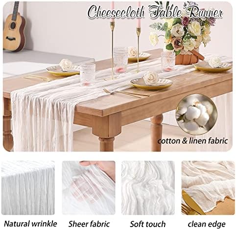 White Cheesecloth Table Runner 2 Pack 35" Boho Gauze 120 inches Long Runner Rustic Sheer Cheese Cloth Fabric Bulk for Baby Shower Wedding Bridal Birthday Party Decorations - Image 3