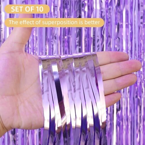 10 Pack Light Purple Backdrop Curtain 3.2ft x 8.2ft Metallic Tinsel Foil Fringe Curtains Photo Booth Background for Birthday Party Decoration Baby Shower Engagement Wedding Christmas Decoration - Image 2