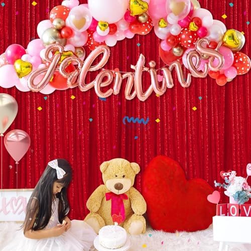 Sequin Backdrop Glitter Party Backdrop Curtain Red - 10ft x 10ft - Image 4