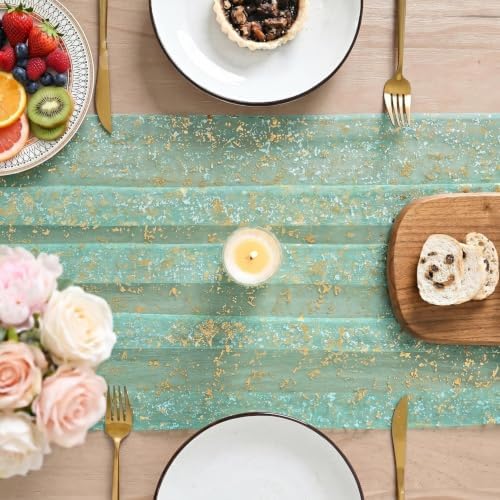 Artoid Mode 6Pcs Turquoise Gauze Gold Table Runner 10FT, Glitter Metallic Foil Sheer Dining Wedding Anniversary Holiday Table Decor for Home Party - Image 6