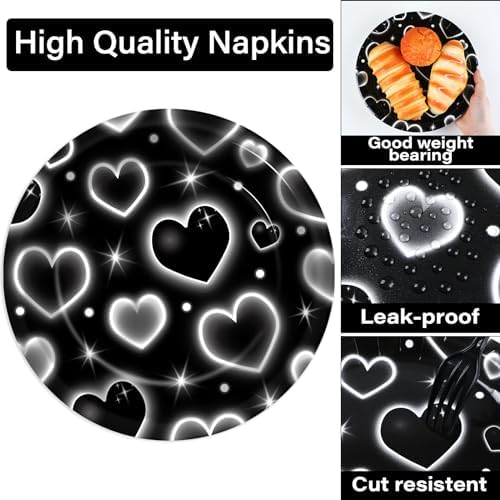 Qyeahkj 100 Pcs 2000s Party Plates Napkins Forks Set Black Heart Tableware Supplies Y2k Theme Birthday Party Decoration Early 2000s Dinnerware Decorations Favors for Birthday Party Serve 25 - Image 4