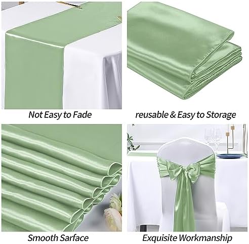 SiinvdaBZX 12 Pcs Sage Green Satin Table Runner 12 x 108 inches Long - Image 5