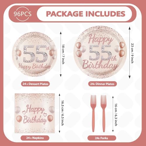 96 Pcs Rose Gold 55th Birthday Party Supplies, Serves 24 - Image 5