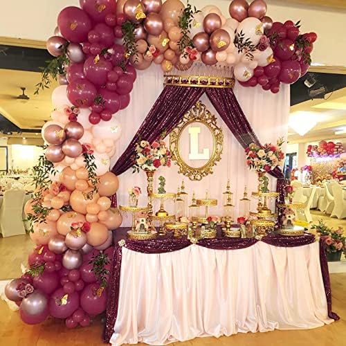 Burgundy Sequin Backdrop Curtains,2 Panels 2FTx8FT Burgundy Curtain Backdrop Glitter Party Decorations Background Drapes for Wedding Birthday Anniversary Graduation Photo Booth Decor - Image 3