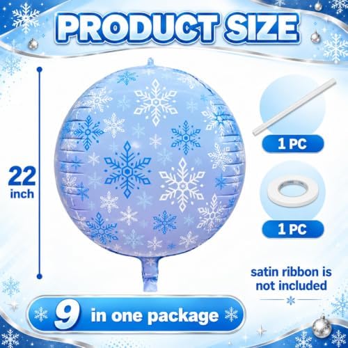 Snowflake Round Foil Balloons, 9 PCS 22Inch Winter Wonderland 4D Balloons - Image 2