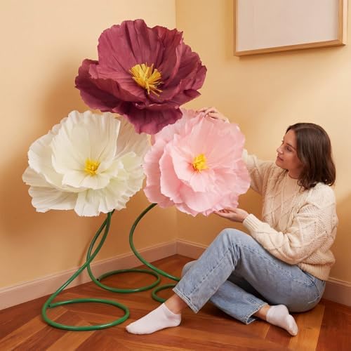 3 Pcs 5ft Large Paper Mix Color Poppy Flower Giant Artificial Poppy - Image 3