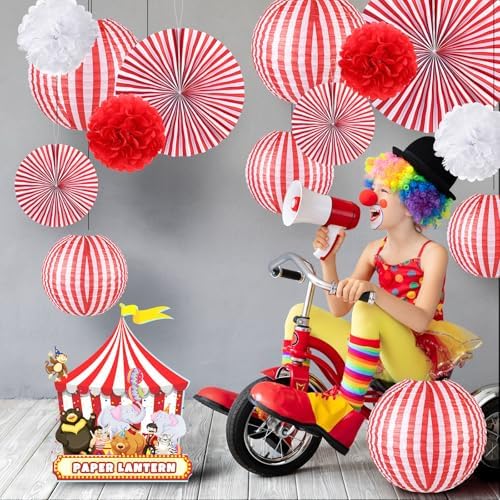 Hortsun 16 Pcs Red and White, Halloween Carnival Circus Party, 8/12/16 Inch - Image 5
