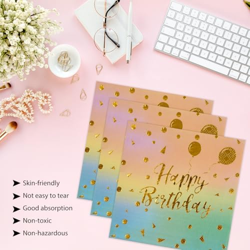 50PCS Happy Birthday Paper Plates and Napkins Set - 7 Inch Colorful and Gold Birthday Cake Plates Scalloped Dessert Plate Disposable Tableware for Birthday's Party Supplies Decorations - Image 5